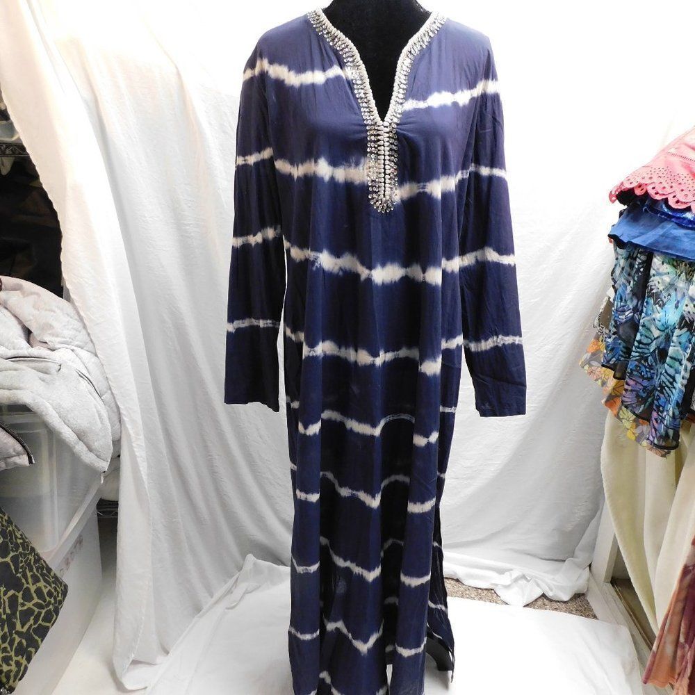 Soft Surroundings Indigo and White Tie-Dye Maxi Dress